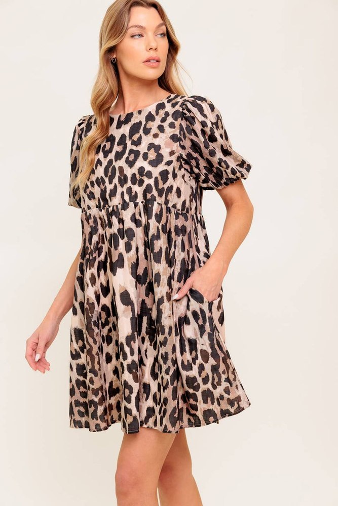 FOREVER YOURS LEOPARD WOVEN MINI DRESS