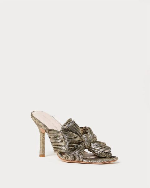 Women’s Claudia Pleated Bow Mule Sandal In Gold