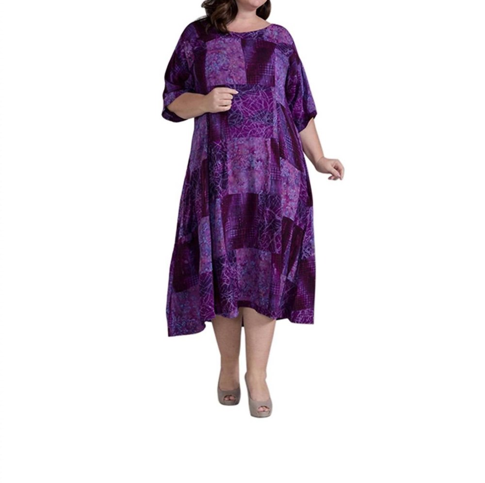 Round Neck Short Sleeve Ojai Dress – Plus Size In Purple Haze