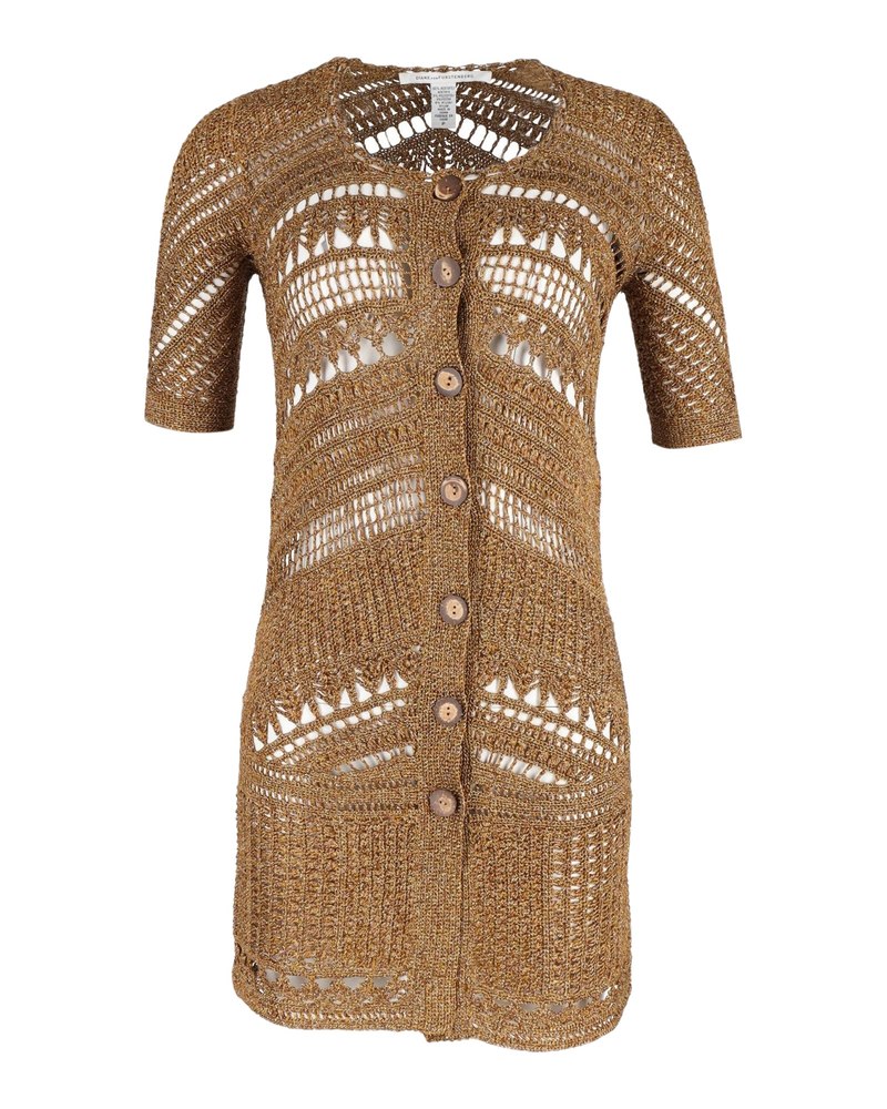 Diane Von Furstenberg Liu Kalani Knit Cardigan Dress in Gold Acetate