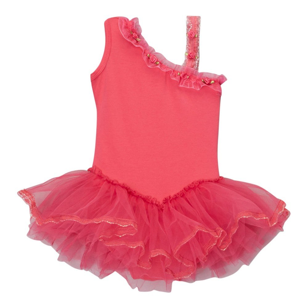 Girls Hot Pink Ruffle Asymmetrical Shoulder Ballet Dress 12M-10