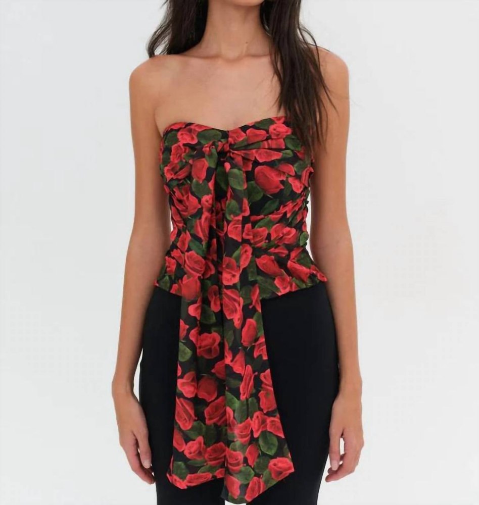 Abby Strapless Top In Red Floral 7749124980796