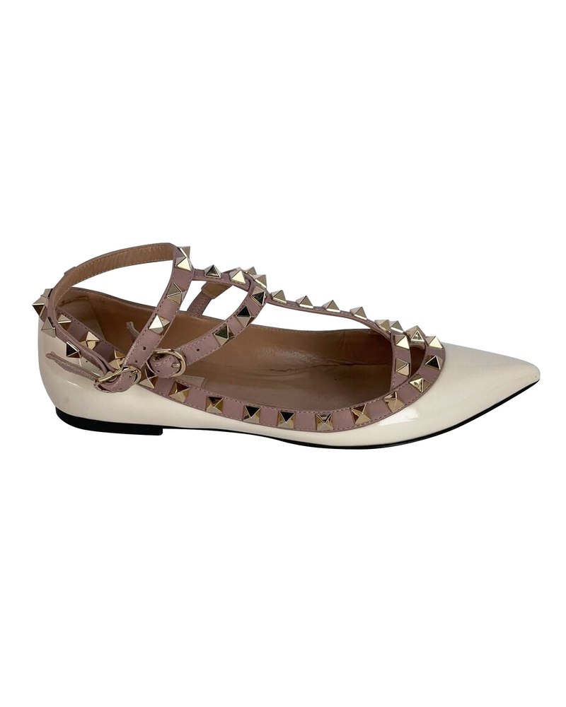 Valentino Garavani Rockstud Pointed Ballet Flats in White Patent 7764863647804