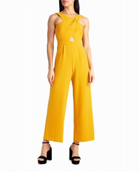 Charli Stretch Crepe Halter Neck Jumpsuit In Golden Orange 7668053311548