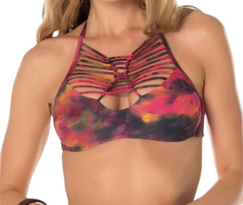Women’s Tie Dye Macrame Halter Bikini Top In Chakra 7668075528252