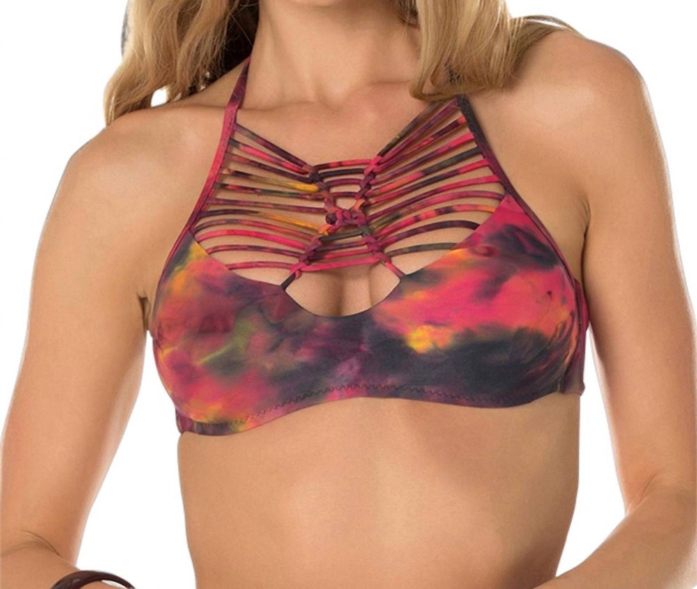 Women’s Tie Dye Macrame Halter Bikini Top In Chakra 7668075528252