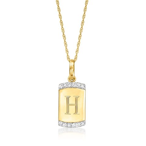 RS Pure by Ross-Simons Diamond Personalized Dog Tag Pendant Necklace in 14kt Yellow Gold