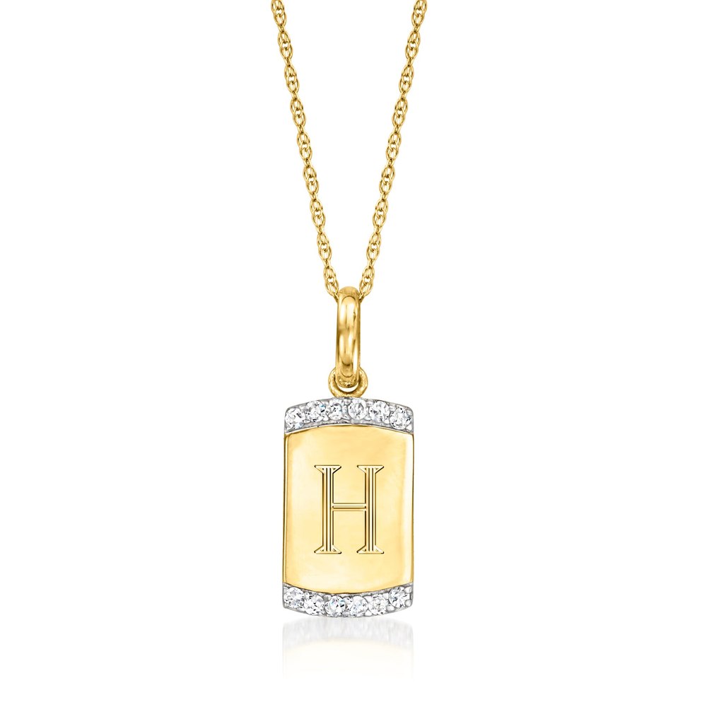 RS Pure by Ross-Simons Diamond Personalized Dog Tag Pendant Necklace in 14kt Yellow Gold