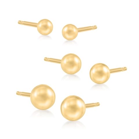 RS Pure by Ross-Simons 14kt Yellow Gold Jewelry Set: 3 Pairs Of 3-5mm Ball Stud Earrings