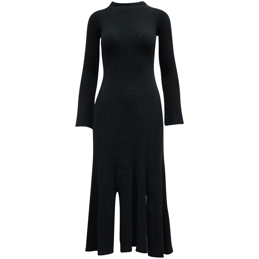 Sandro Rony Ribbed Knit Midi Dress in Navy Blue Polyamide 7764865843260