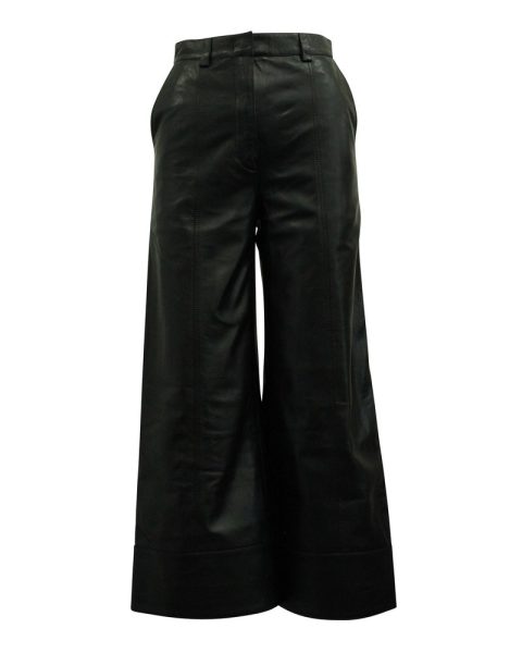 Dodo Bar Or High-Rise Wide-Leg Pants in Black Leather 7764864270396