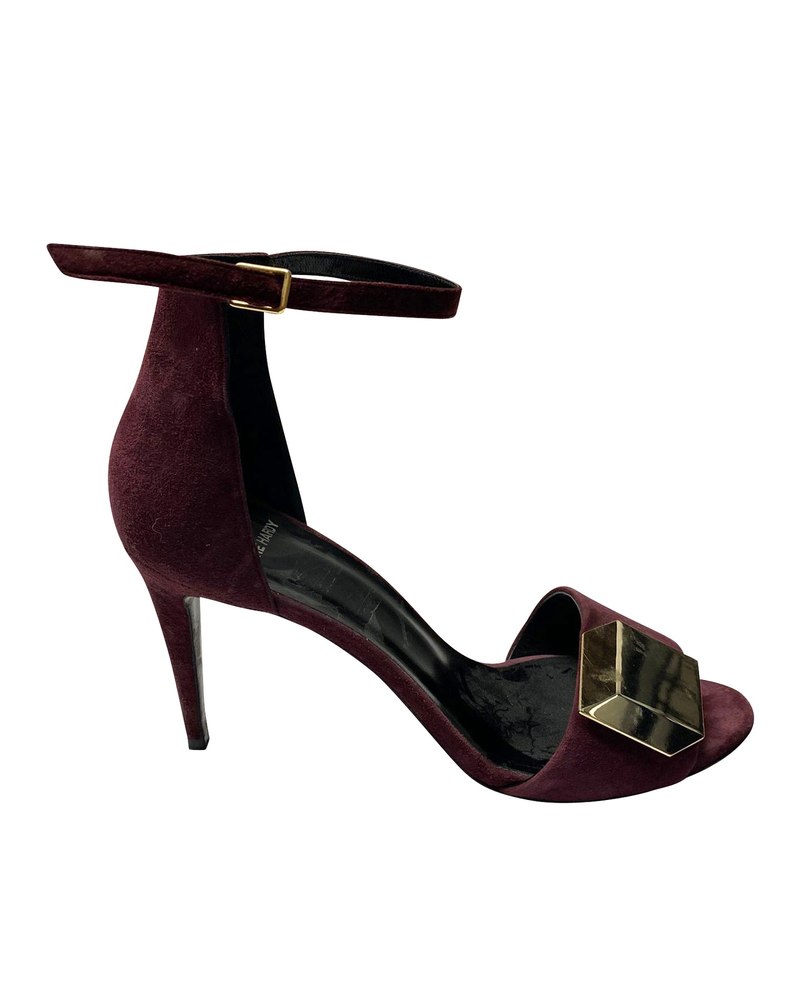 Pierre Hardy 3D Cube Ankle Strap Heels in Burgundy Suede 7764864827452