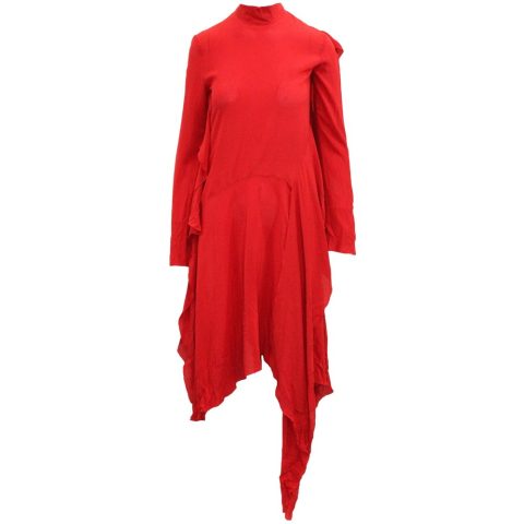 Petar Petrov Dana Asymmetric Ruffled Dress in Red Silk 7764864106556