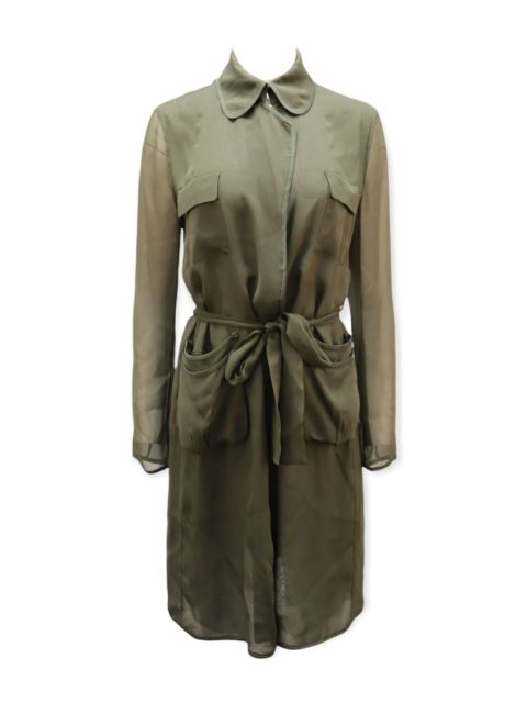 Diane Von Furstenberg Blaine Belted Jacket in Olive Green Silk 7764864434236