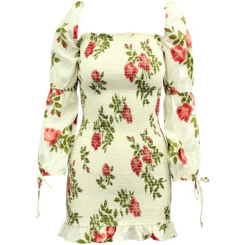 Reformation Hilary Jolie Floral Dress in Cream Linen 7764865155132