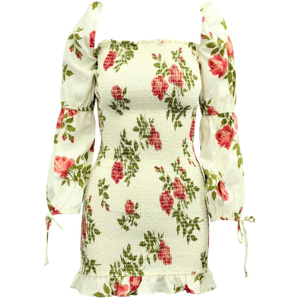 Reformation Hilary Jolie Floral Dress in Cream Linen 7764865155132