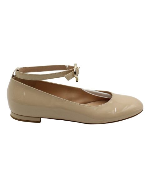 Gianvito Rossi Ankle Strap Ballet Flats in Nude Patent Leather 7764865351740