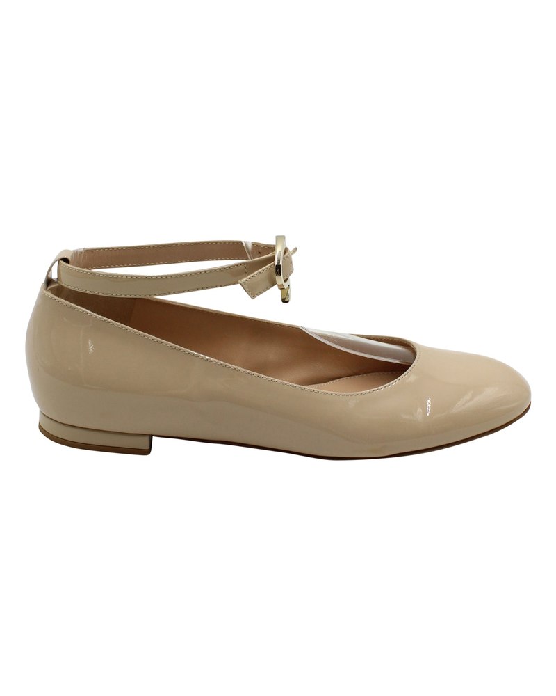 Gianvito Rossi Ankle Strap Ballet Flats in Nude Patent Leather 7764865351740