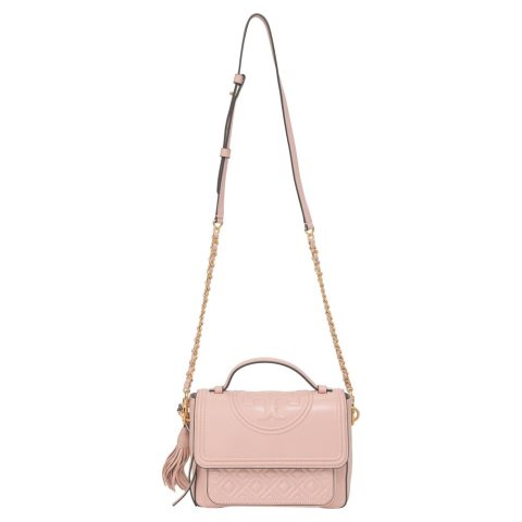Tory Burch Small Fleming Tasseled Quilted Two-Way Bag in Pink Leather 7764867055676