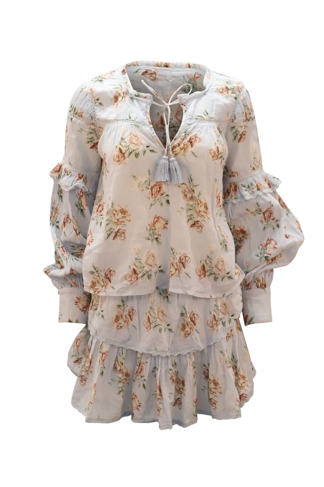 LoveShackFancy Floral Blouse and Skirt in Blue Cotton 7764866924604