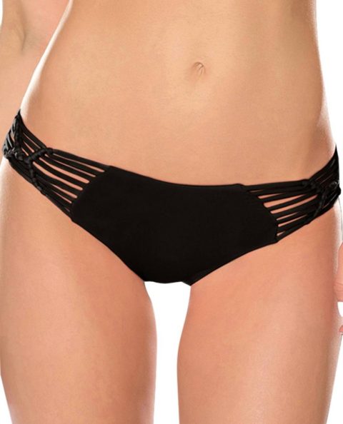 Women’s Electric Current Solid Macrame Hipster Bikini Bottom In Black 7668100399164