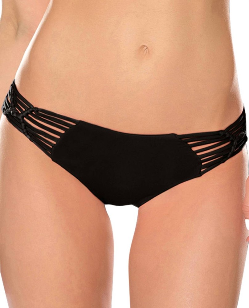 Women’s Electric Current Solid Macrame Hipster Bikini Bottom In Black 7668100399164