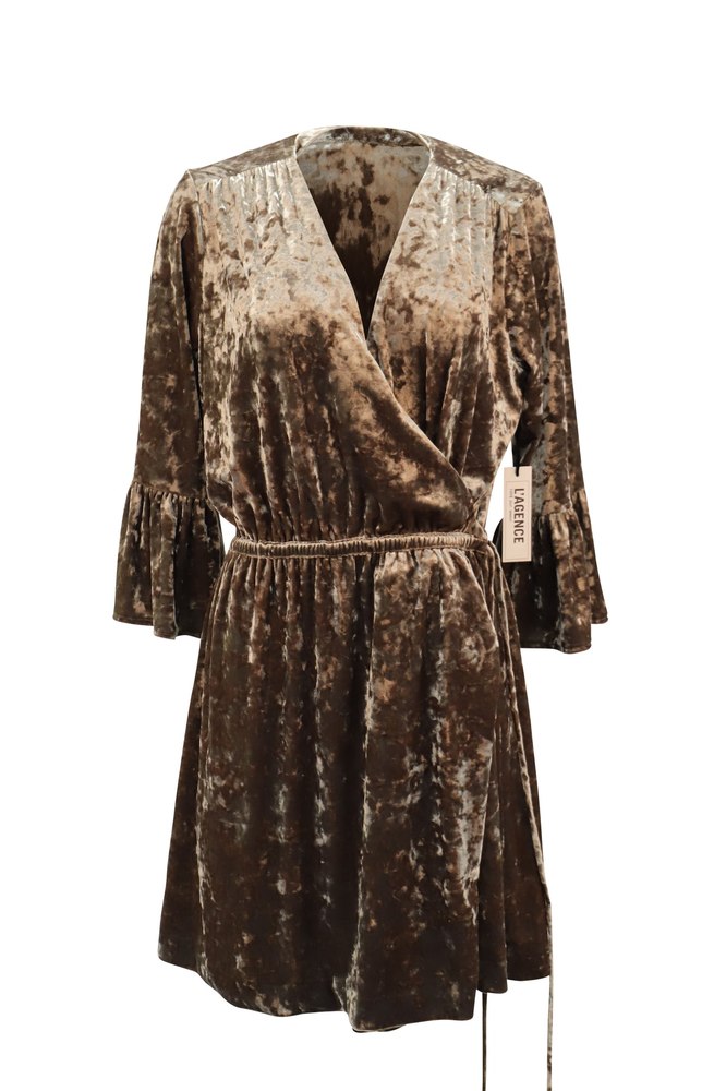 L’agence Riley Wrap Velvet Dress in Brown Polyester 7764867448892