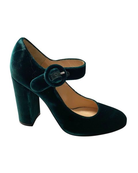 Gianvito Rosi Lorraine Mary Jane Pumps in Green Velvet 7764867711036