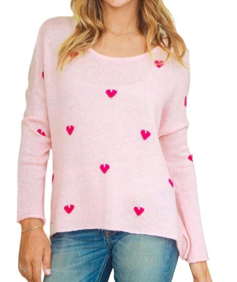 Mini Hearts Crew Sweater In Arctic Pink 7827055378492