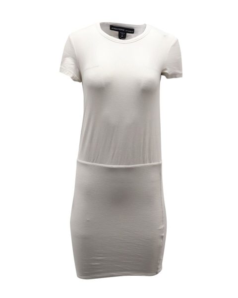 James Perse Fitted Dress in White Cotton Jersey 7764867940412