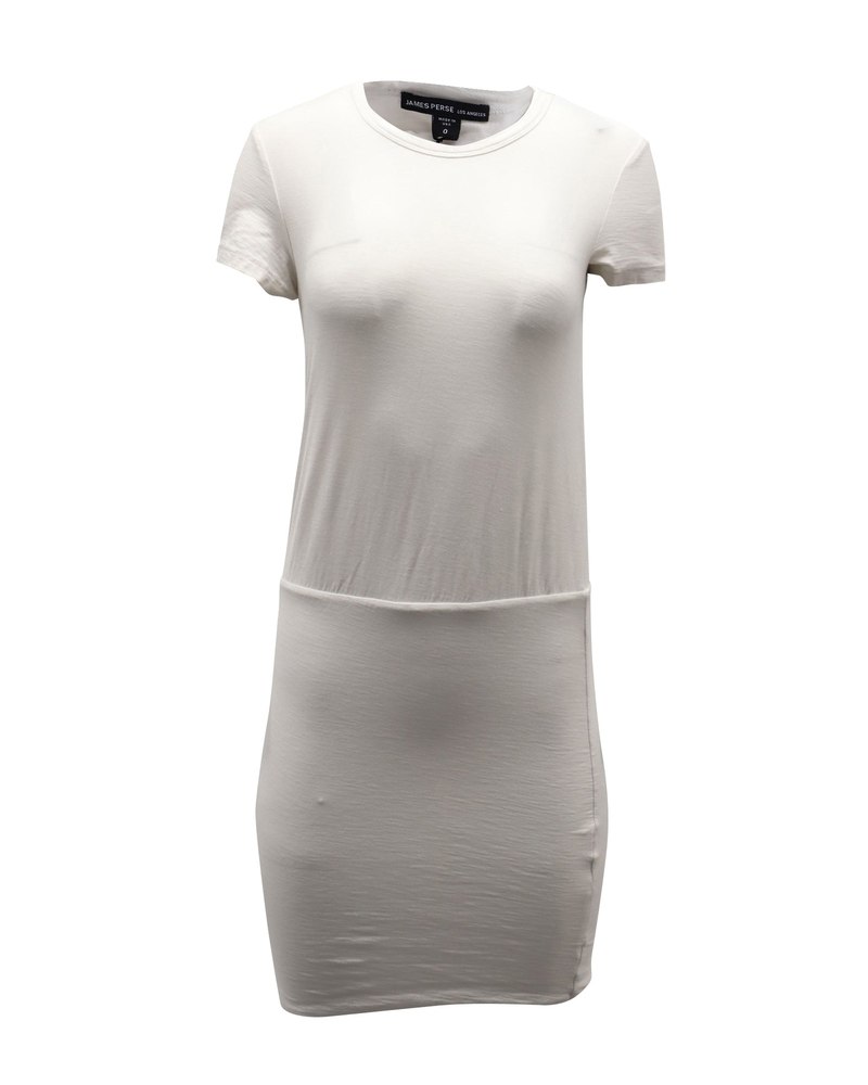 James Perse Fitted Dress in White Cotton Jersey 7764867940412