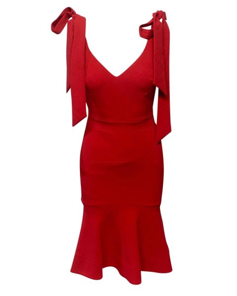 Rebecca Vallance Midi Dress in Red Polyester 7764868333628