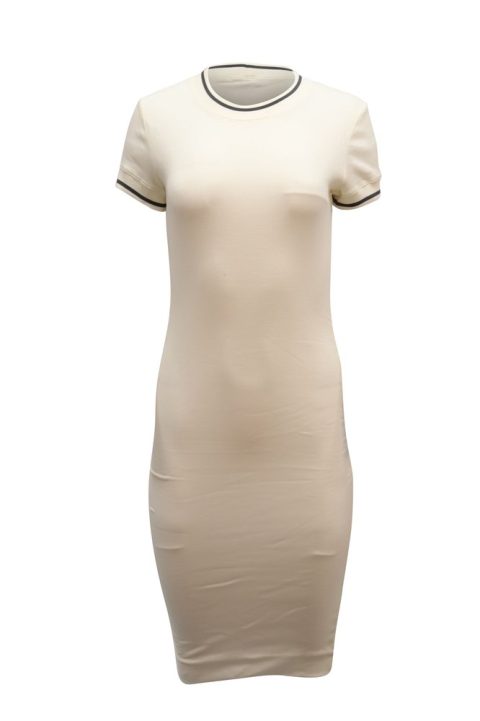 James Perse Shirred Rib Dress in White Cotton 7764868464700