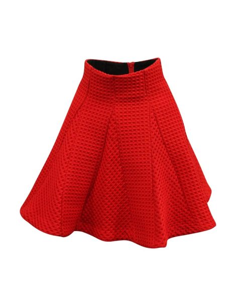 Maje Jamila Waffle Knit Pleated Skirt in Red Polyester 7764872134716