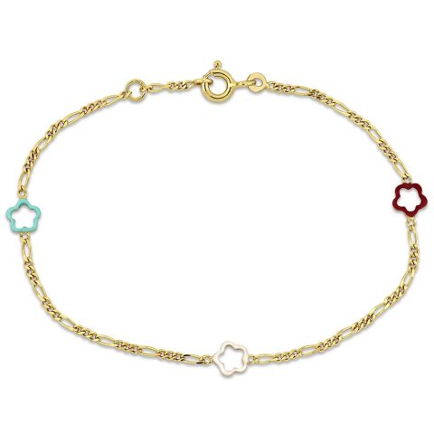 Mimi & Max Children’s Multi-color Enamel Flower Charm Rolo Chain Link Bracelet in 14k Yellow Gold – 6+0.5 in.