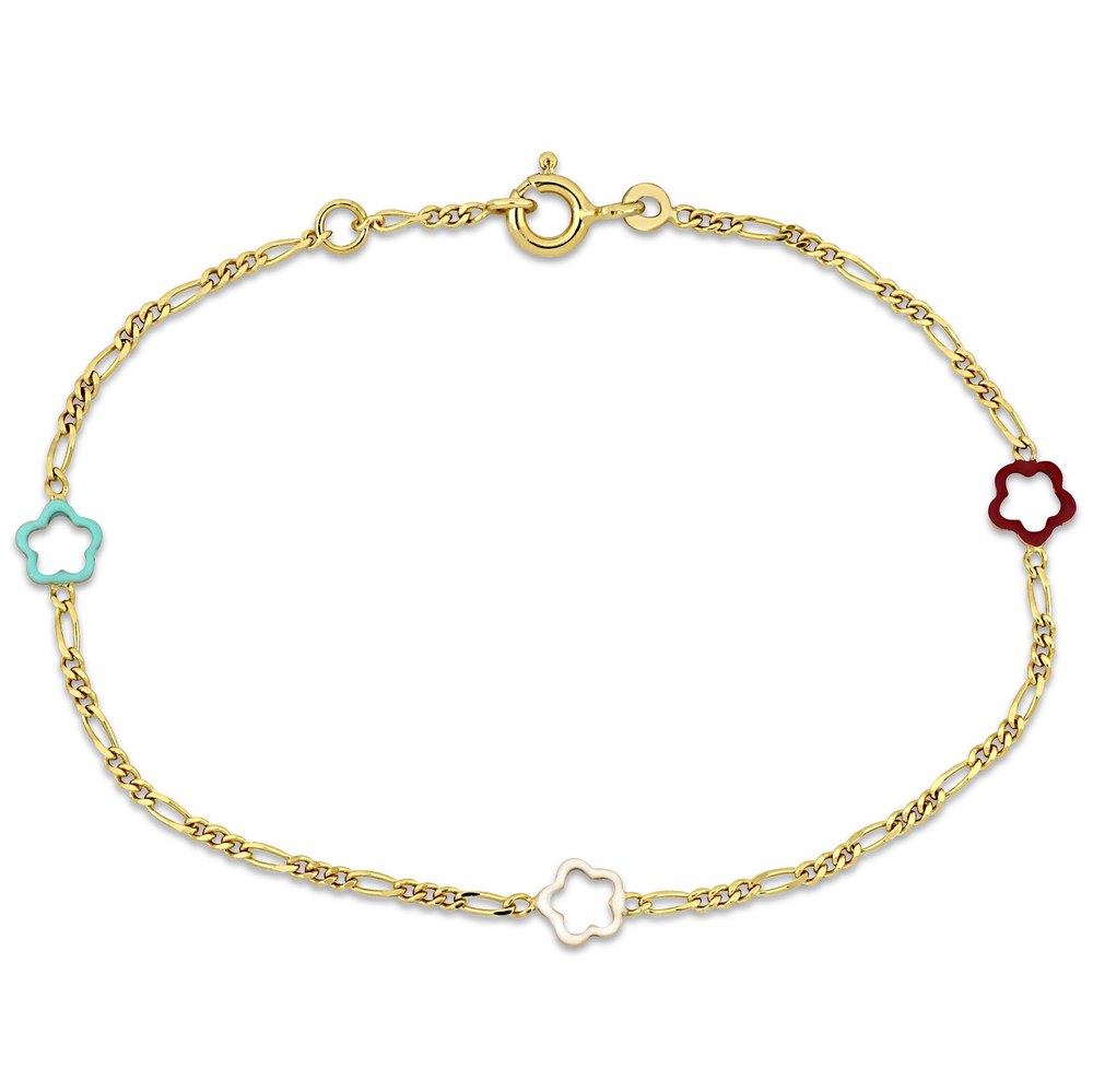 Mimi & Max Children’s Multi-color Enamel Flower Charm Rolo Chain Link Bracelet in 14k Yellow Gold – 6+0.5 in.