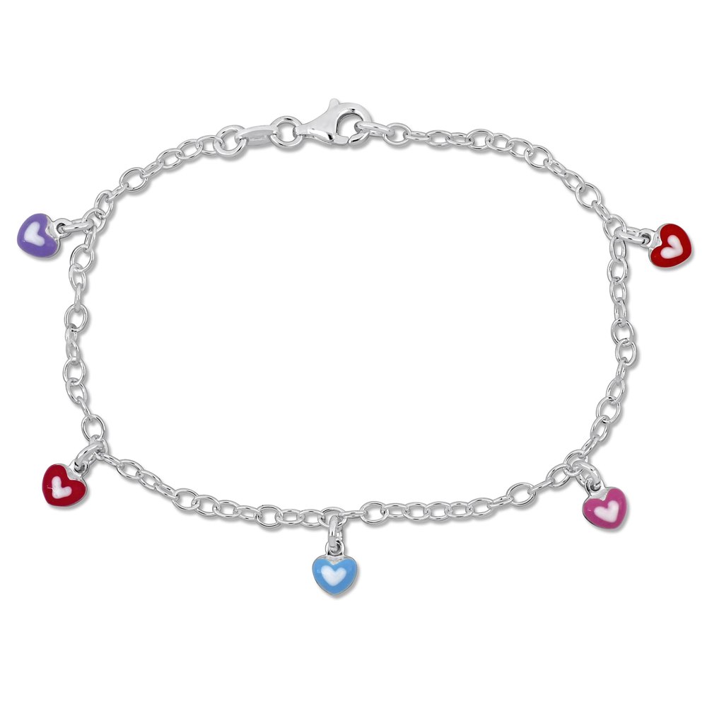 Mimi & Max Children’s Multi-color Enamel Heart Charm Link Bracelet in Sterling Silver – 7.5 in.
