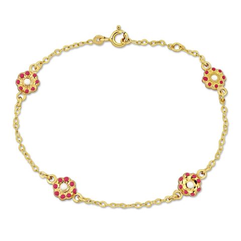 Mimi & Max Children’s White Enamel Rolo Chain Link Station Bracelet in 14k Yellow Gold – 6.5+0.5 in.