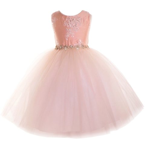 Big Girls Blush Beaded Applique Junior Bridesmaid Dress 8-12