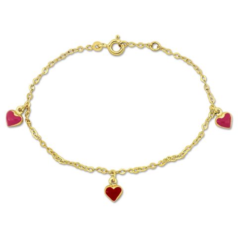 Mimi & Max Children’s Red Enamel Heart Charm on Rolo Link Chain Station Bracelet in 14k Yellow Gold – 6.5+0.5 in.