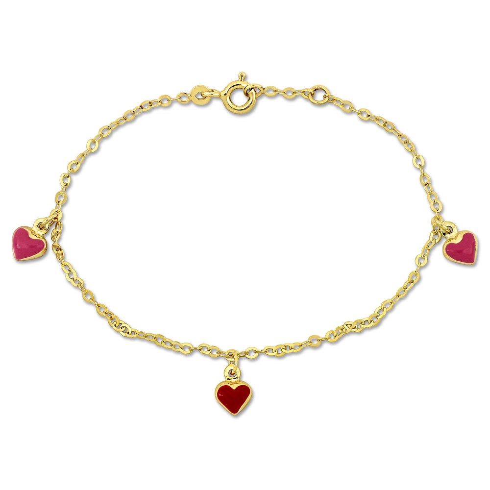 Mimi & Max Children’s Red Enamel Heart Charm on Rolo Link Chain Station Bracelet in 14k Yellow Gold – 6.5+0.5 in.