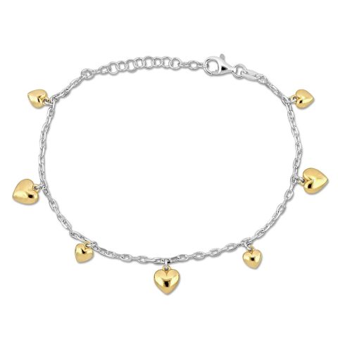 Mimi & Max Children’s Heart Charm Station Bracelet Diamond Cut Cable Chain in Sterling Silver – 6.5+1 in.