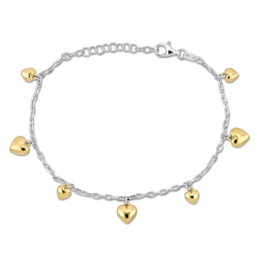 Mimi & Max Children’s Heart Charm Station Bracelet Diamond Cut Cable Chain in Sterling Silver – 6.5+1 in.