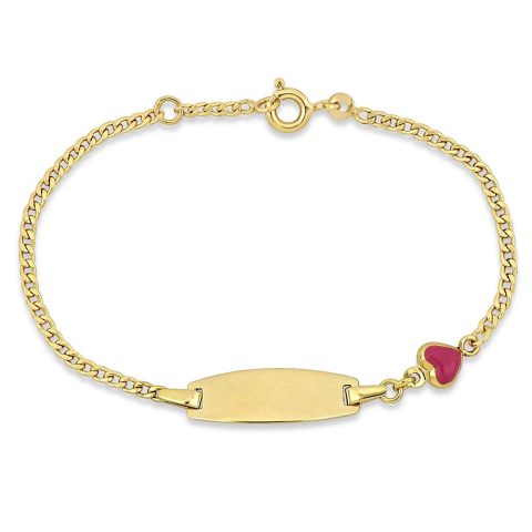 Mimi & Max Children’s Pink Enamel Heart Charm ID Bracelet in 14k Yellow Gold – 5+0.5 in.