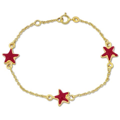 Mimi & Max Children’s Puff Pink Enamel Star Charm Rolo Chain Link Station Bracelet in 14k Yellow Gold – 5+0.5 in.
