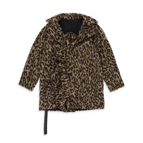 Unravel Project Leopard Print Ruffle Faux Fur Coat – Brown