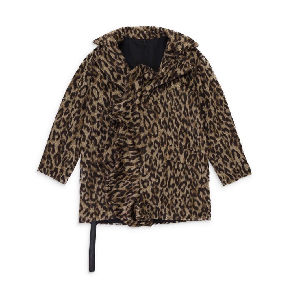 Unravel Project Leopard Print Ruffle Faux Fur Coat – Brown