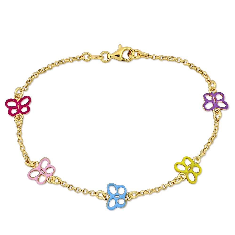 Mimi & Max Children’s Multi-color Enamel Butterfly Charm Link Chain Bracelet in Yellow Plated Sterling Silver – 7.5 in.