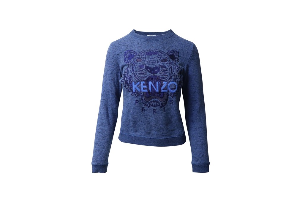 Kenzo Tiger Embroidered Sweater in Blue Cotton