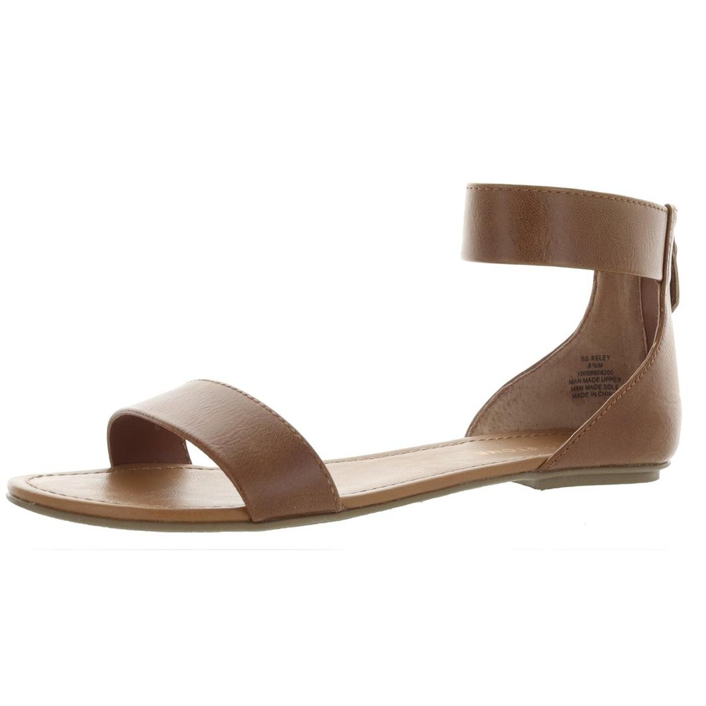 Keley Faux Leather Ankle Strap Flat Sandals
